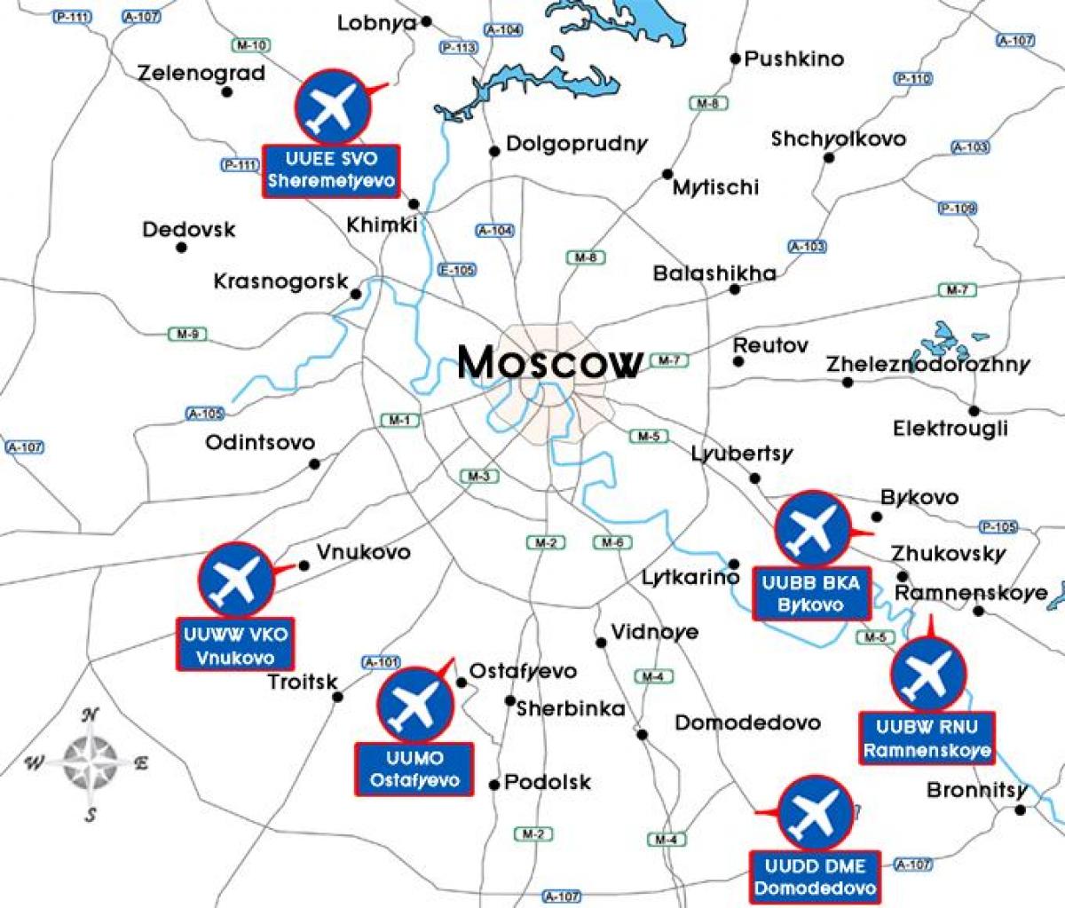 kartta Moskovan lentoasemat