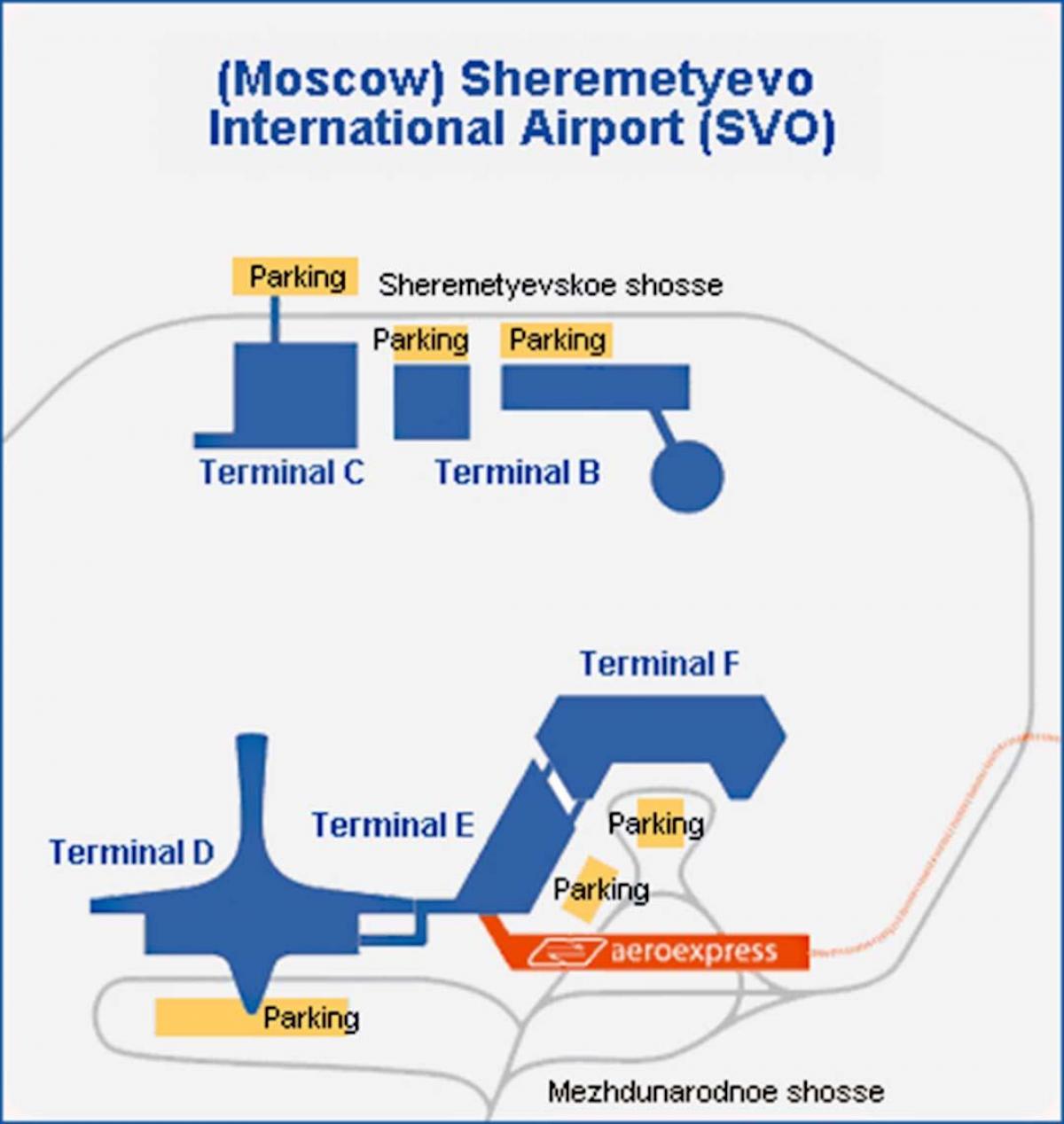 Moskovan lentokenttä kartta - Sheremetyevo terminal kartta (Venäjä)