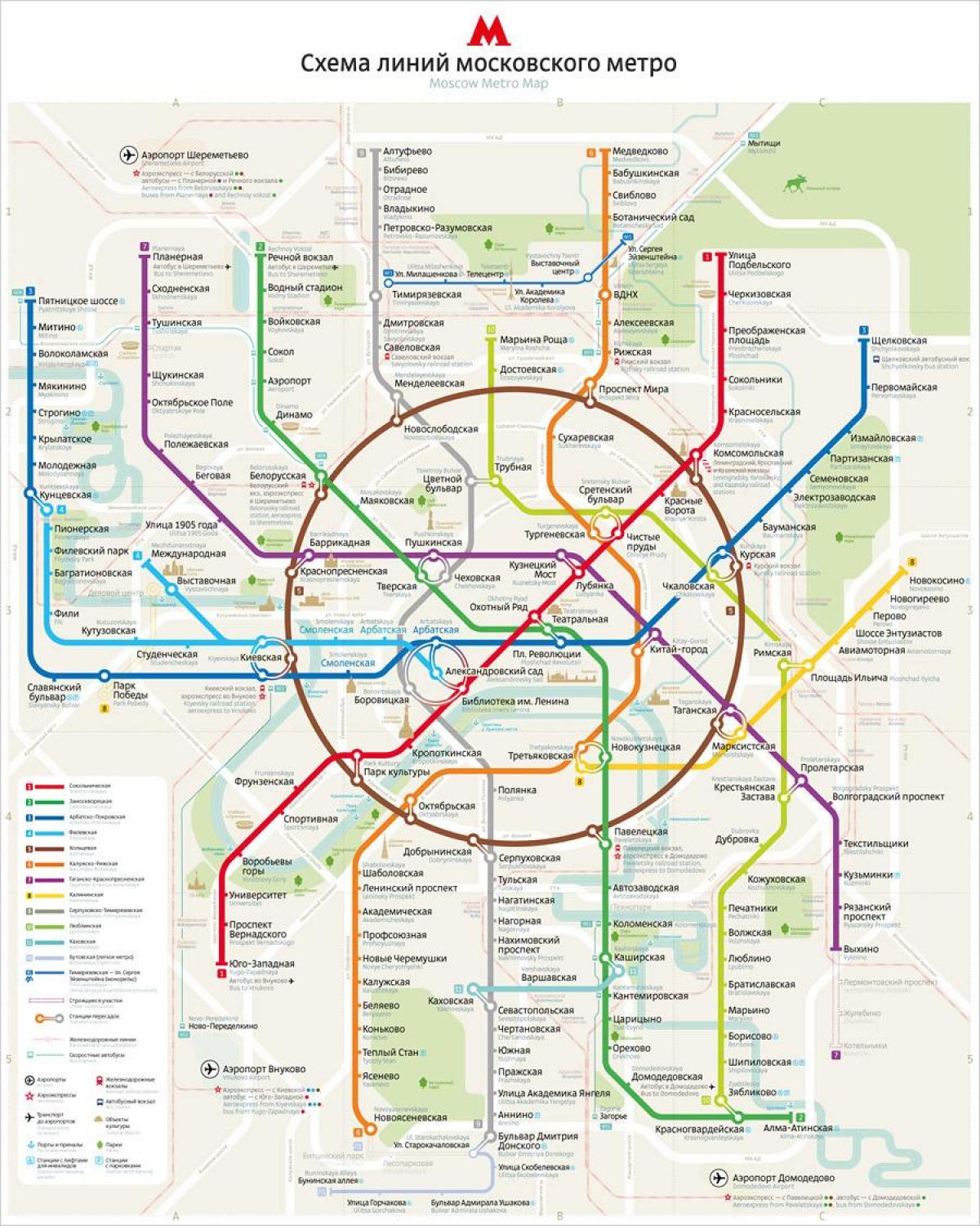 kartta Moskovan metro englanti ja venäjä